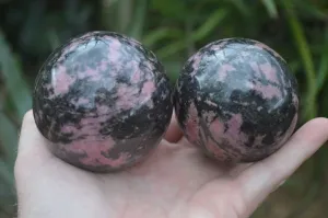 Polished Pink & Black Rhodonite Spheres x 4 From Madagascar