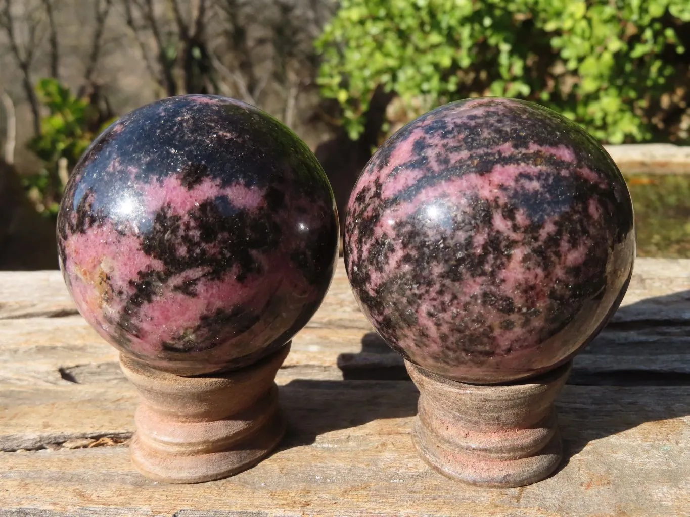 Polished Pink Rhodonite Spheres x 4 From Madagascar