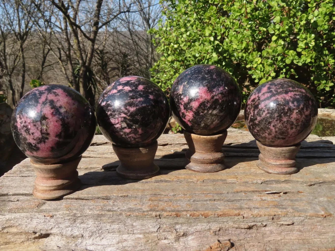 Polished Pink Rhodonite Spheres x 4 From Madagascar