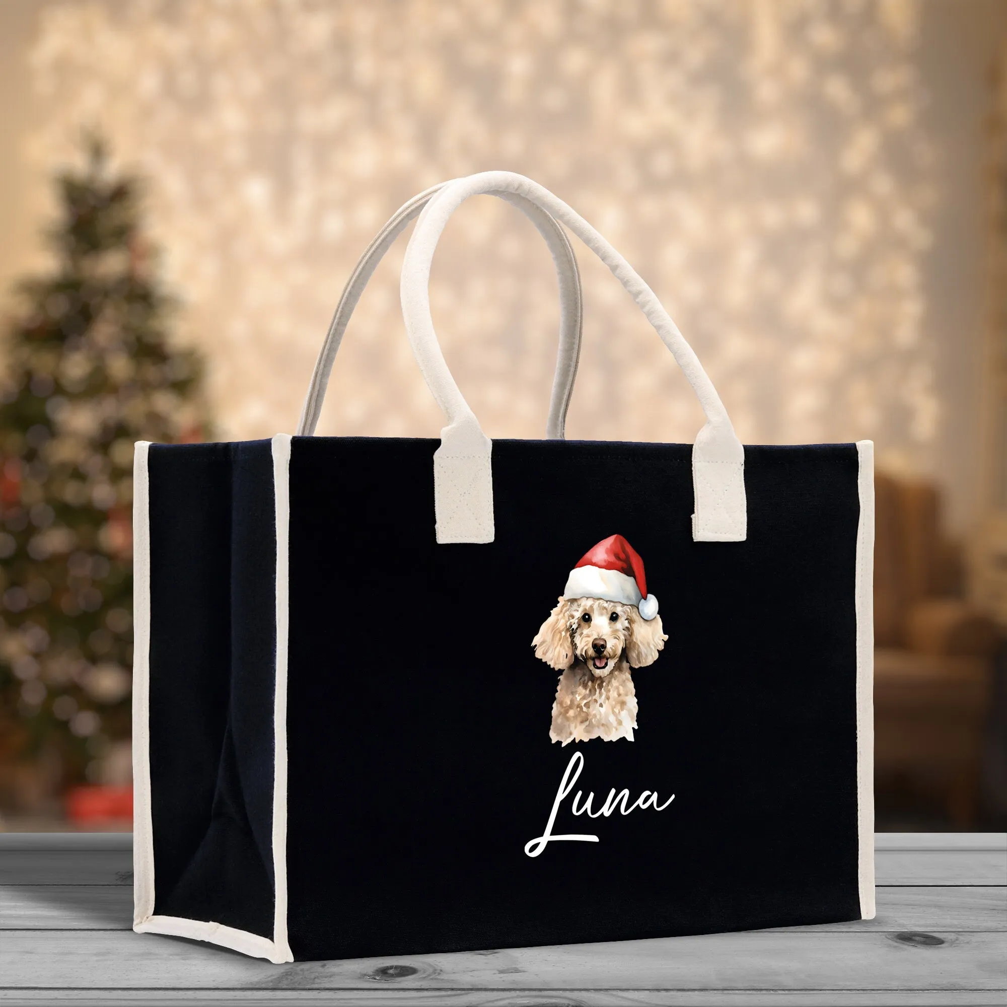 Poodle Custom Dog Name Cotton Canvas Tote Bag Custom Pet Lover Gift Pet Portrait Bag Personalized Pet Owner Gift Tote Bag