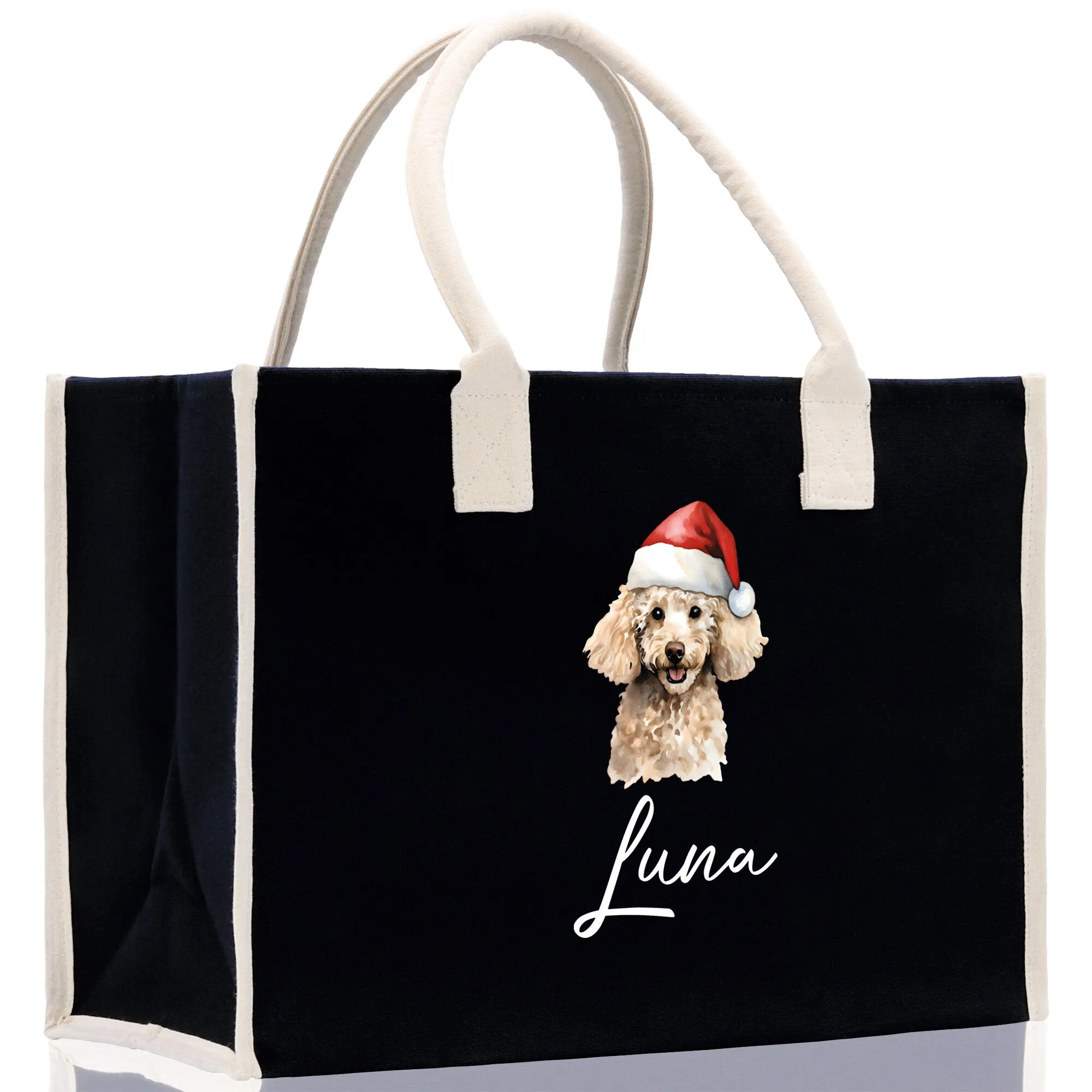 Poodle Custom Dog Name Cotton Canvas Tote Bag Custom Pet Lover Gift Pet Portrait Bag Personalized Pet Owner Gift Tote Bag