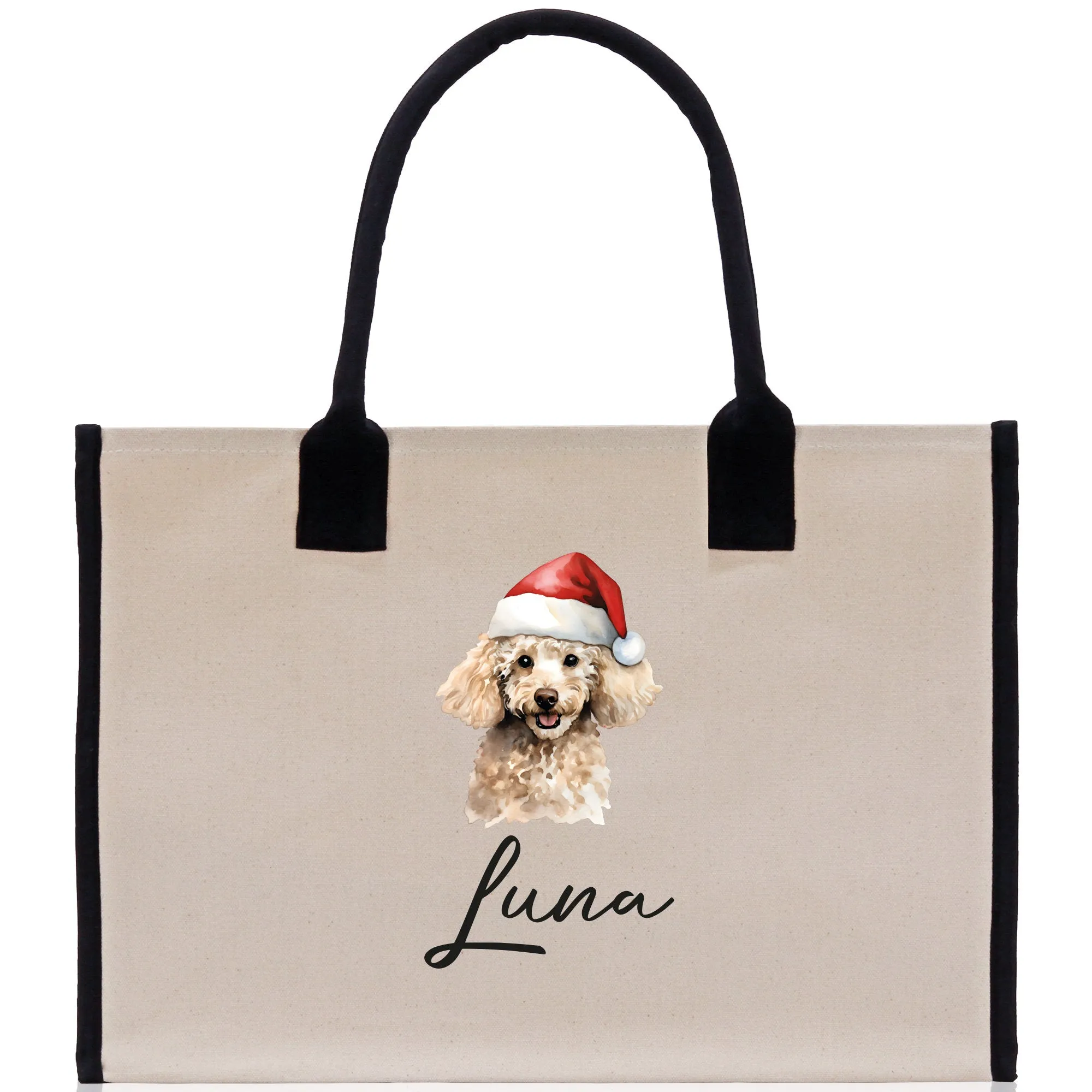 Poodle Custom Dog Name Cotton Canvas Tote Bag Custom Pet Lover Gift Pet Portrait Bag Personalized Pet Owner Gift Tote Bag