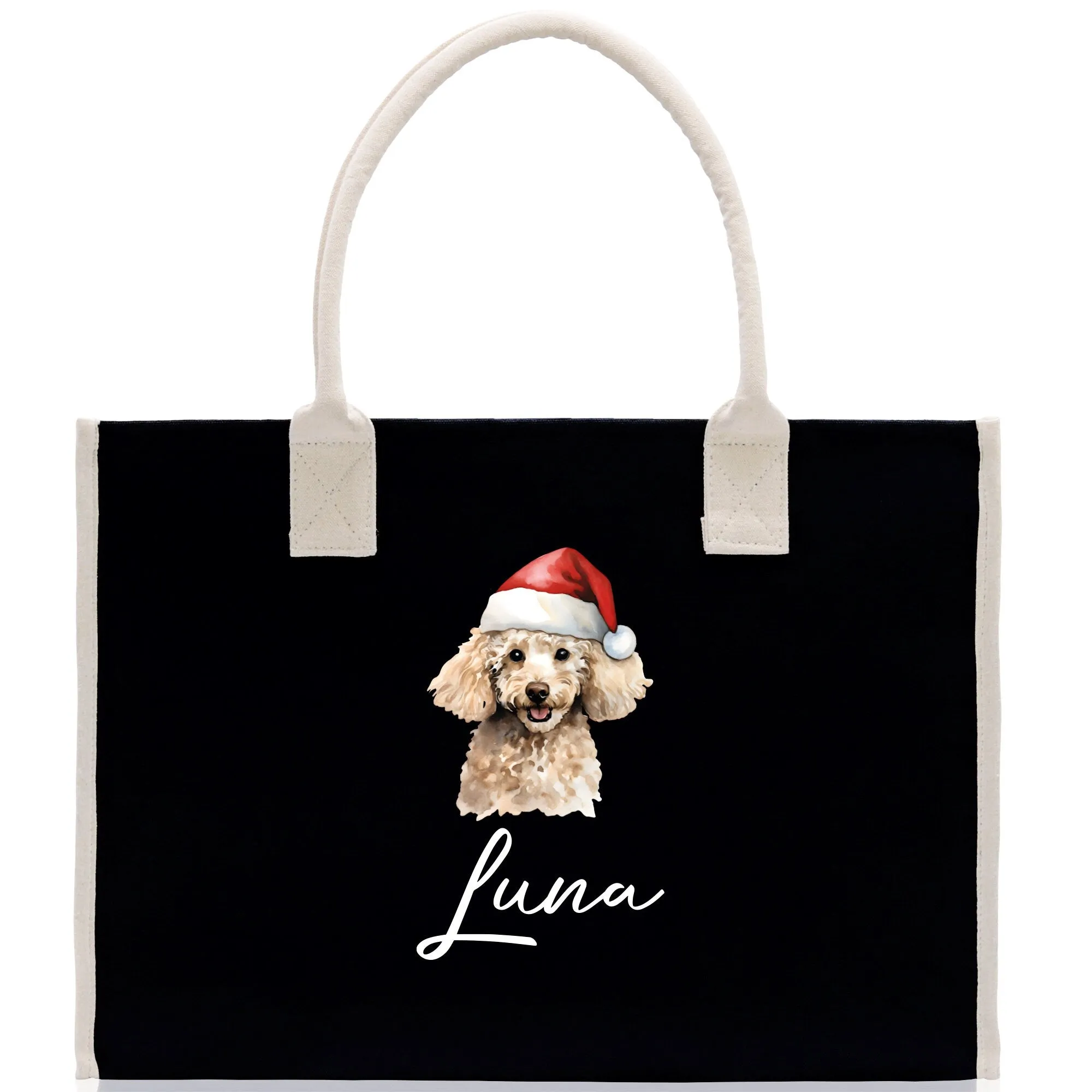 Poodle Custom Dog Name Cotton Canvas Tote Bag Custom Pet Lover Gift Pet Portrait Bag Personalized Pet Owner Gift Tote Bag