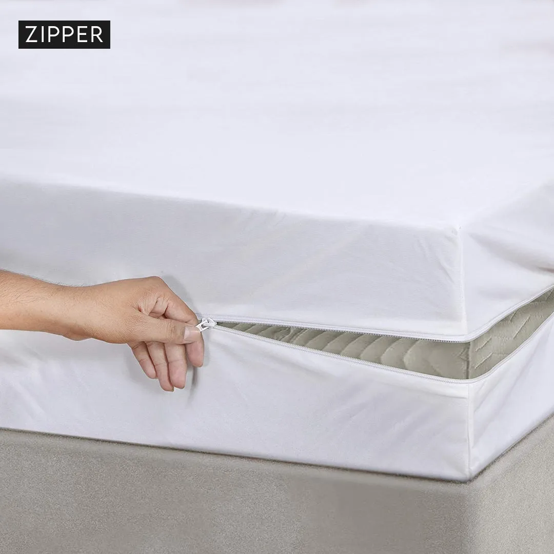 Premium Terry Cotton 100% Waterproof Zipper Mattress Protector In White Color