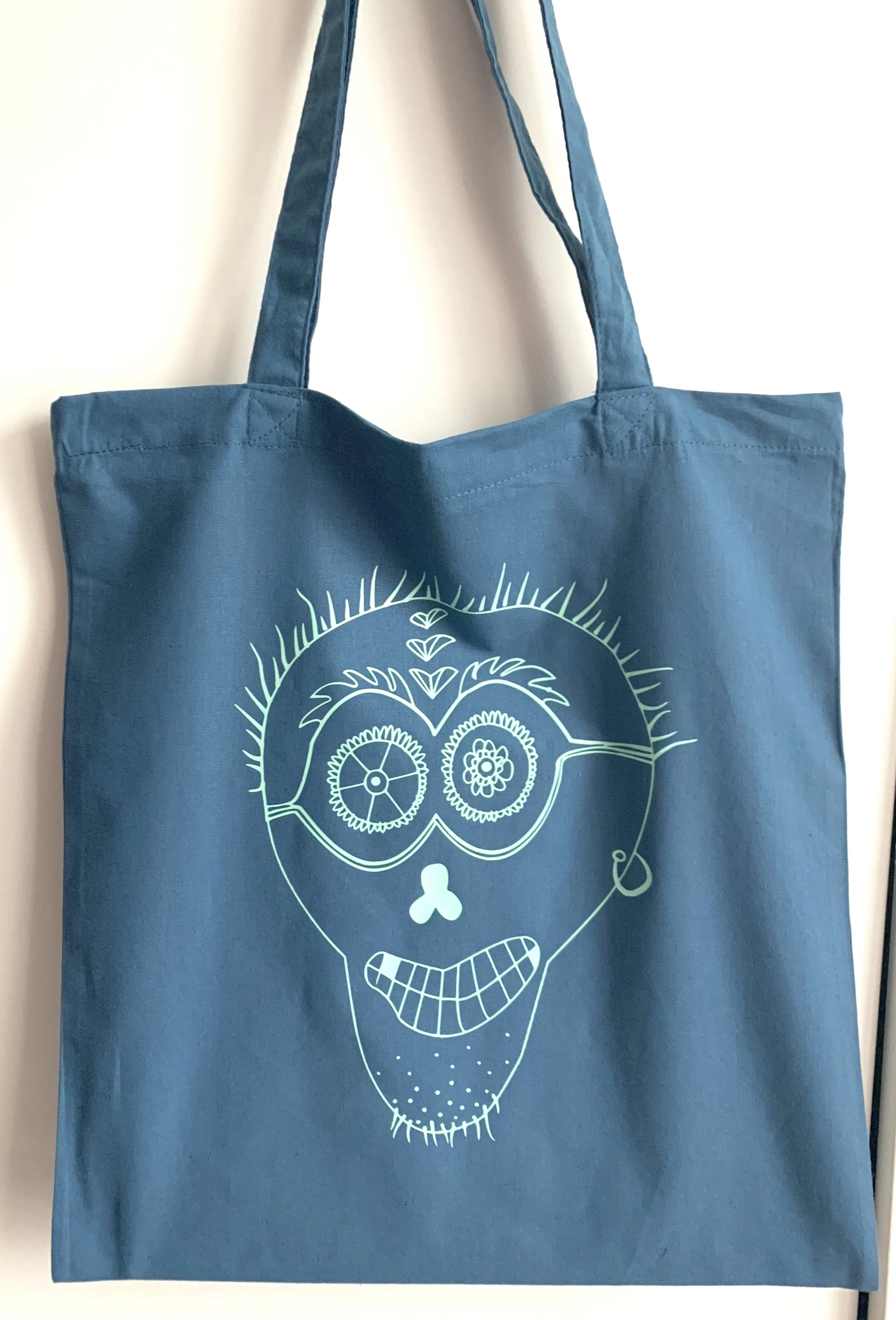 Punk Skull tote bag, airforce blue