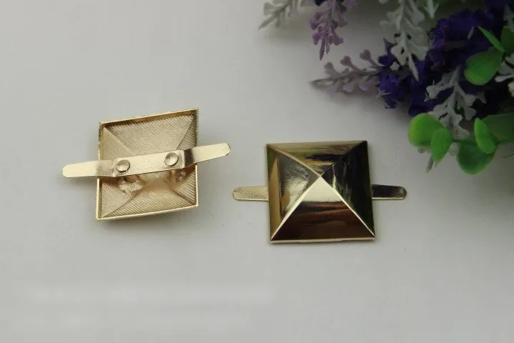 Pyramid Square Purse Label 1/10pcs Bag Hardware Charm Gold Handmade Purse Handbag Making Metal Decoration 30mm 1 1/4" Wholesale Supplies