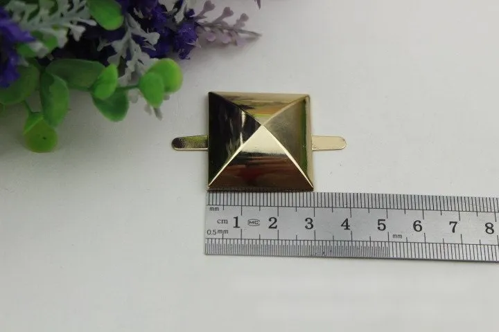 Pyramid Square Purse Label 1/10pcs Bag Hardware Charm Gold Handmade Purse Handbag Making Metal Decoration 30mm 1 1/4" Wholesale Supplies