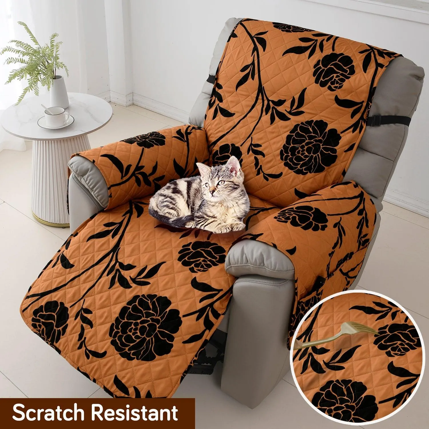 Quilted Recliner Water Repellent & Waterproof Cover for Small / Large - Copper Brown Floral