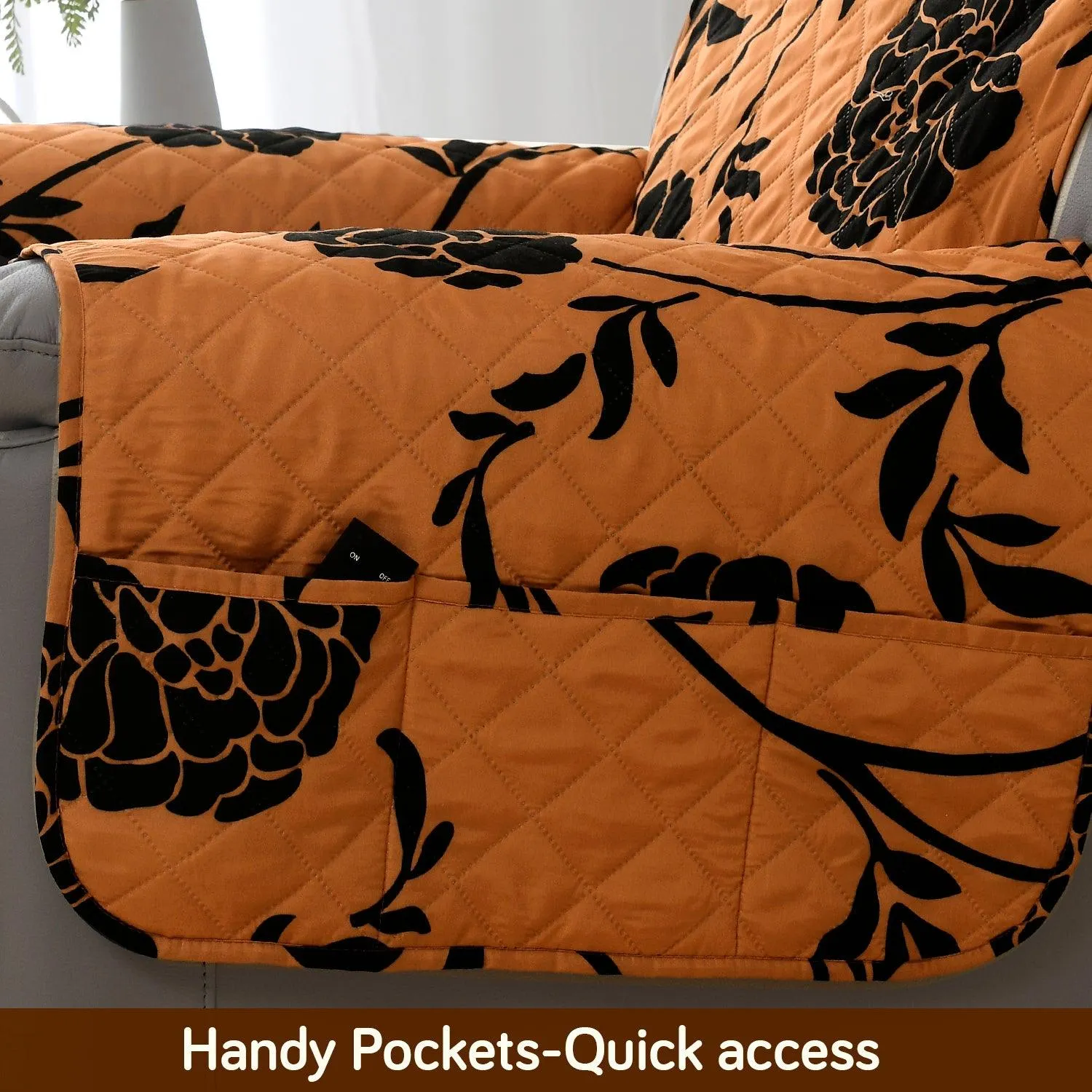 Quilted Recliner Water Repellent & Waterproof Cover for Small / Large - Copper Brown Floral