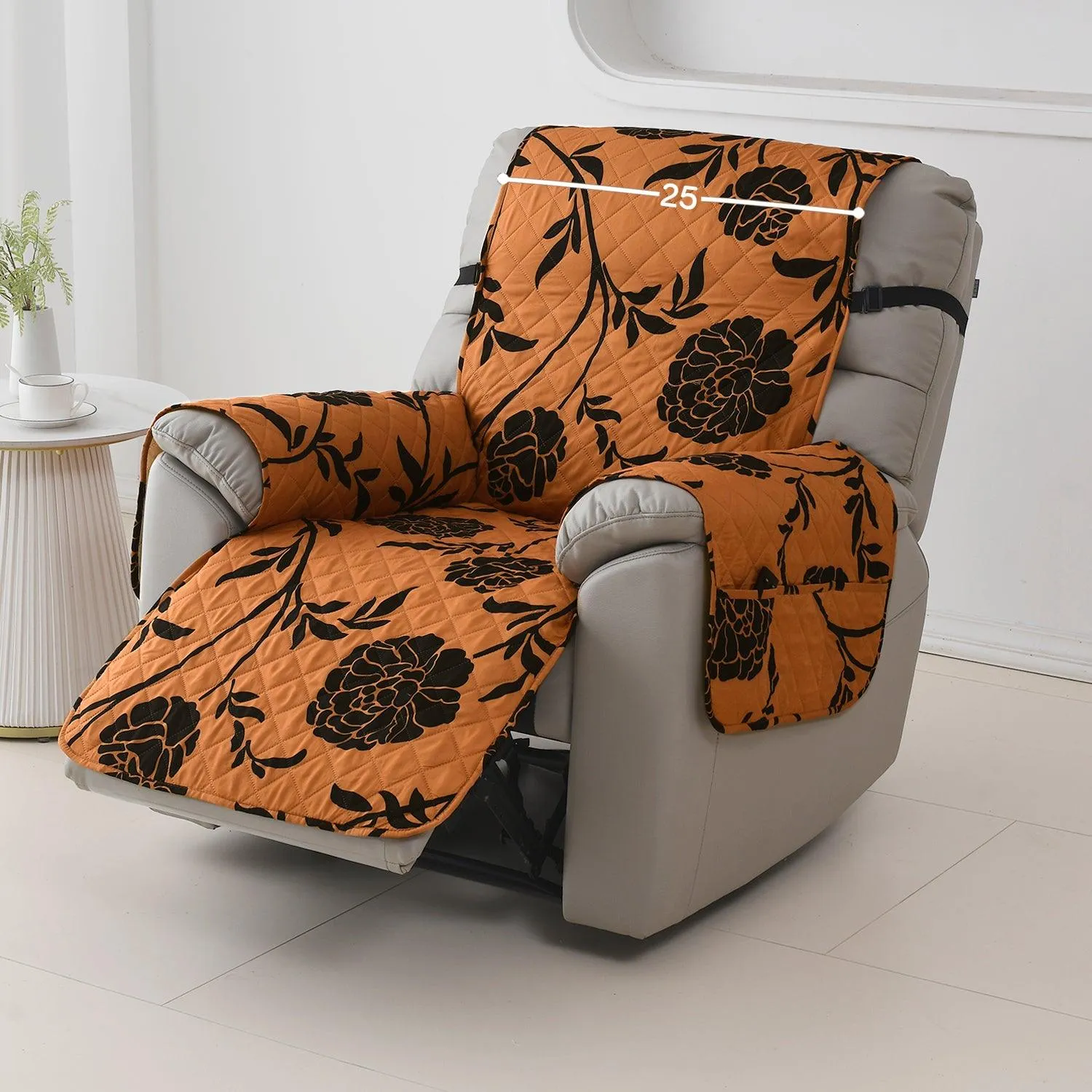 Quilted Recliner Water Repellent & Waterproof Cover for Small / Large - Copper Brown Floral