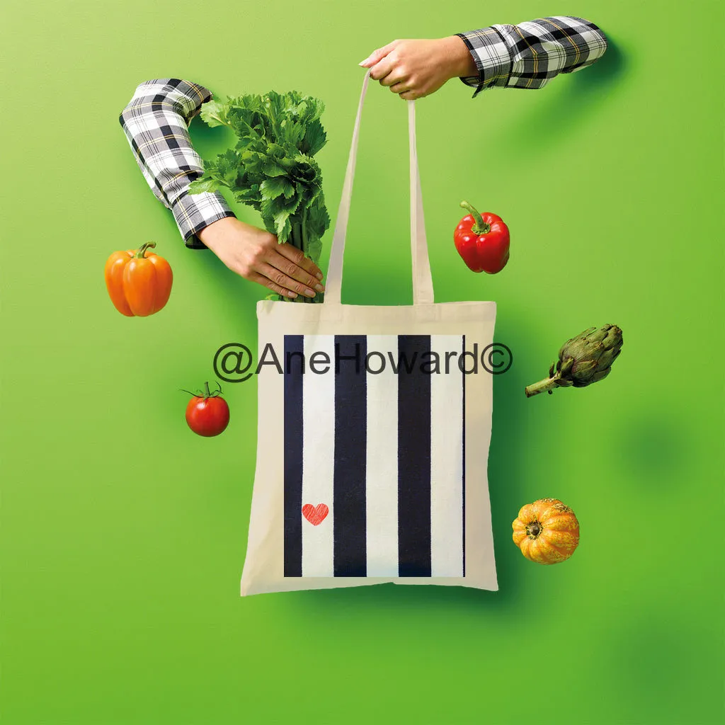 RED HEART & STRIPES Shopper Tote Bag