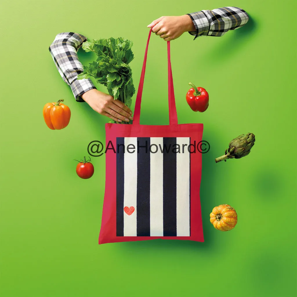 RED HEART & STRIPES Shopper Tote Bag