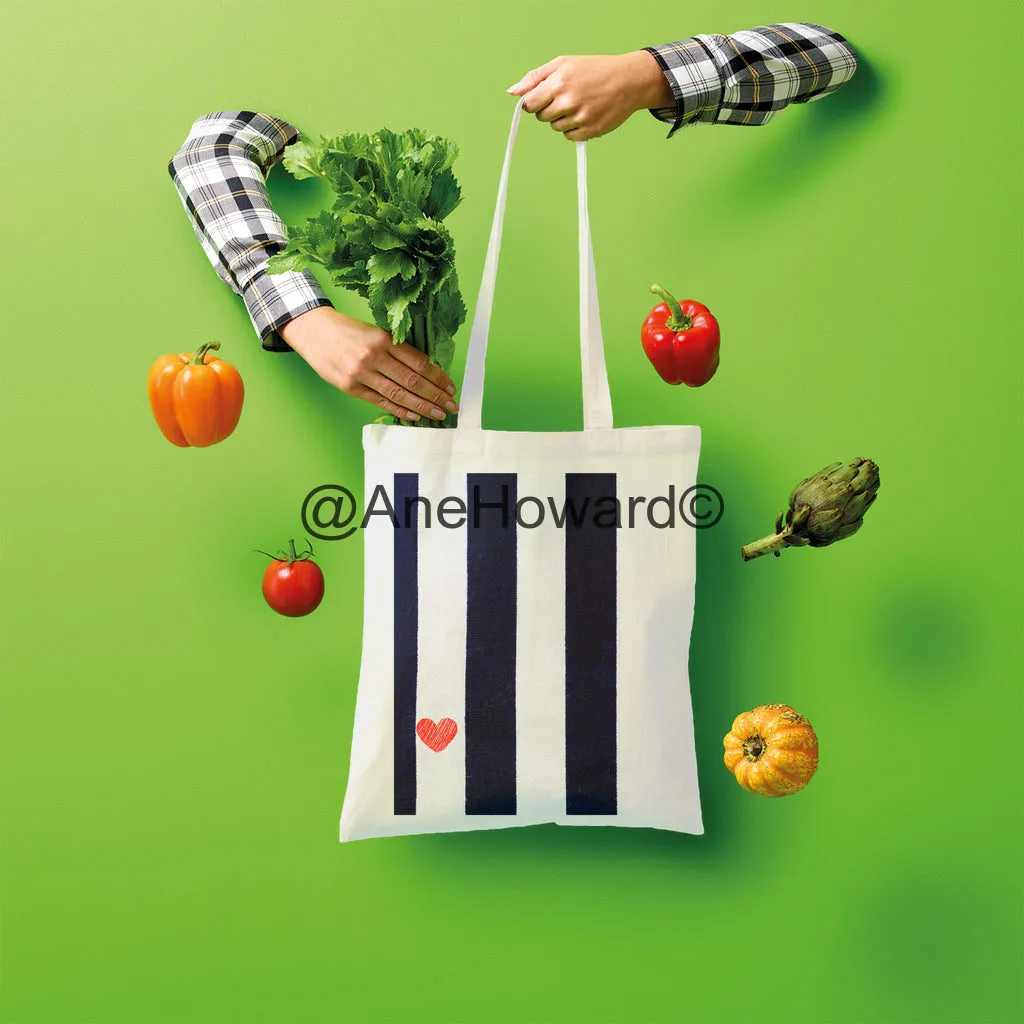 RED HEART & STRIPES Shopper Tote Bag