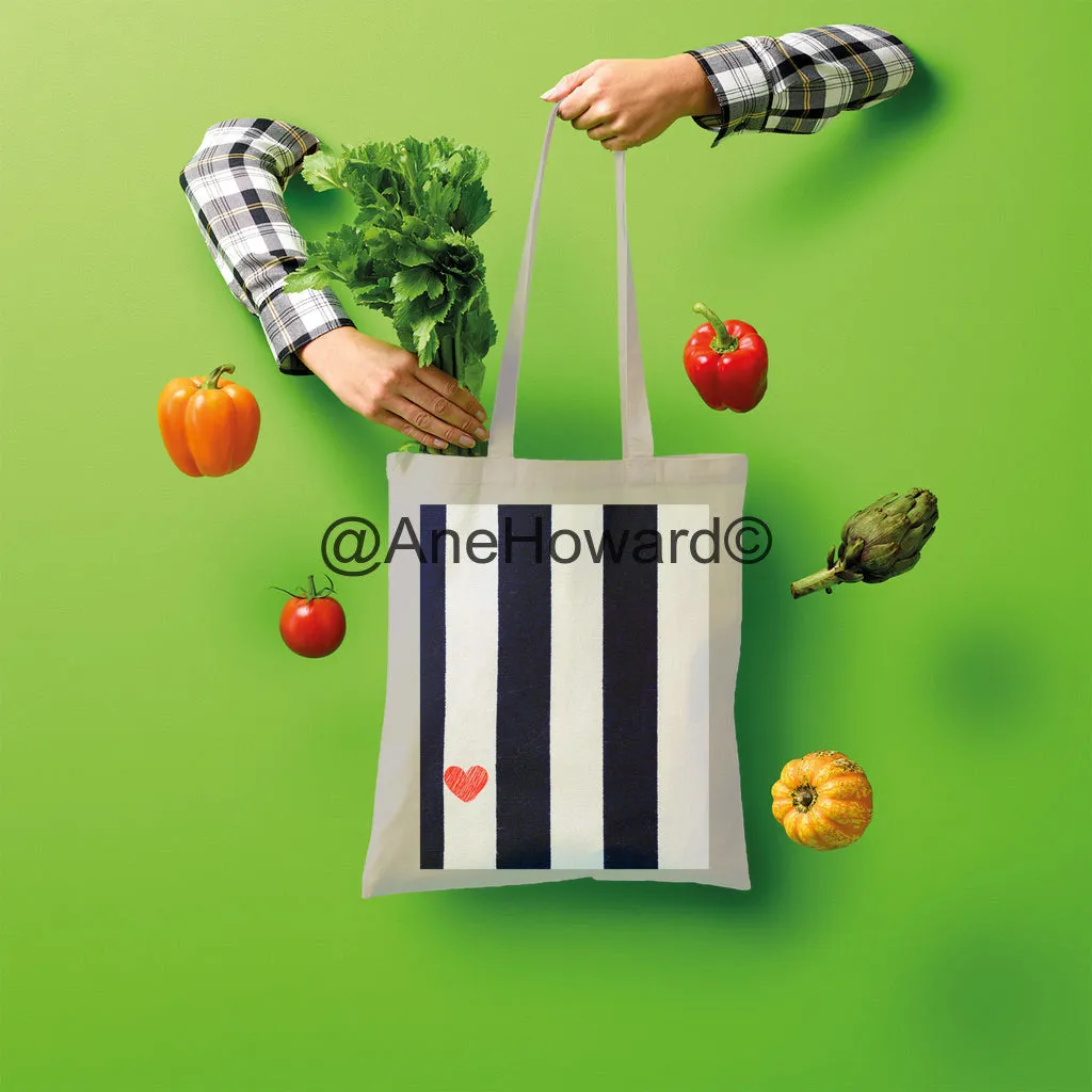 RED HEART & STRIPES Shopper Tote Bag