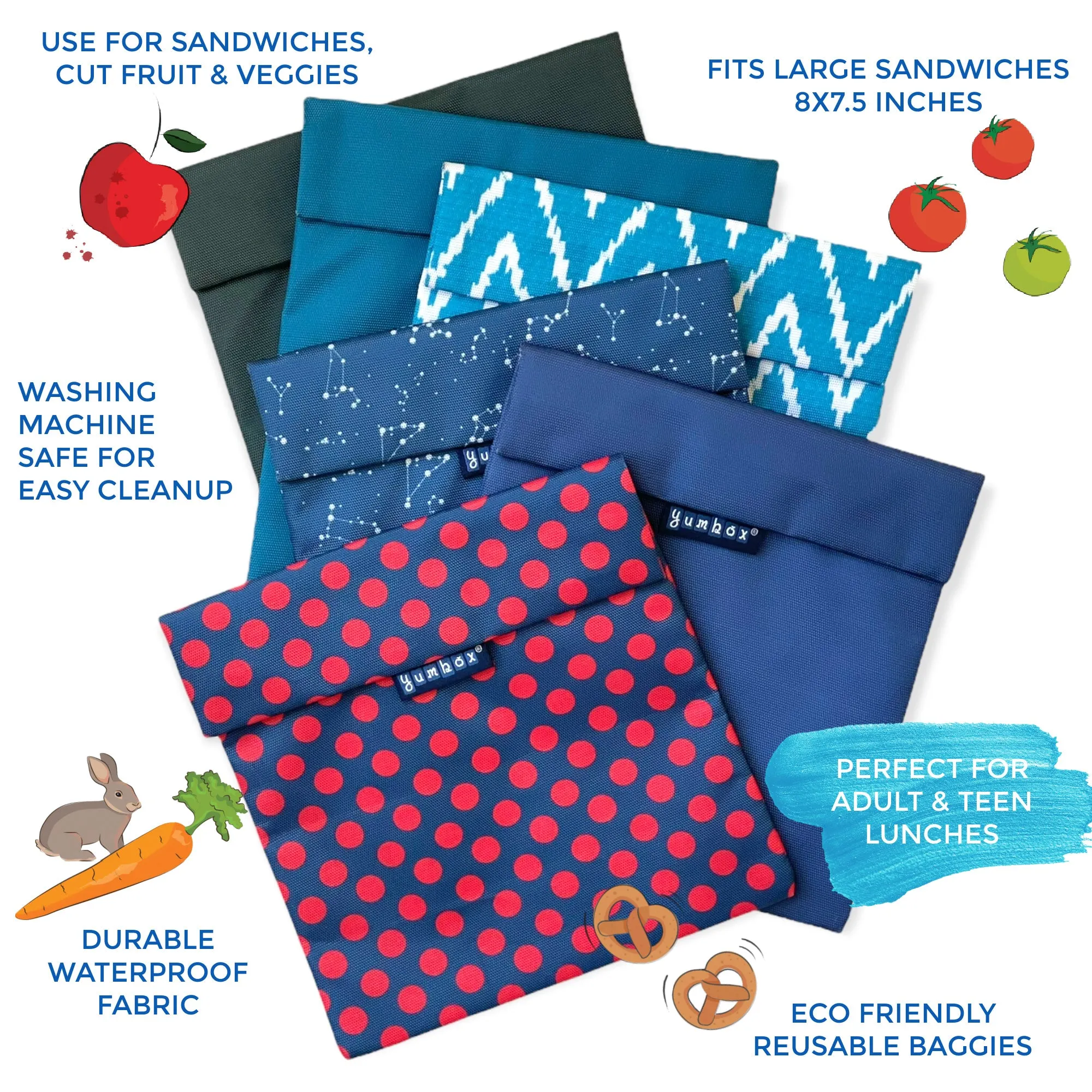 Reusable Sandwich Bag - Set of 2 - Peacock & Zig Zag Pochettes