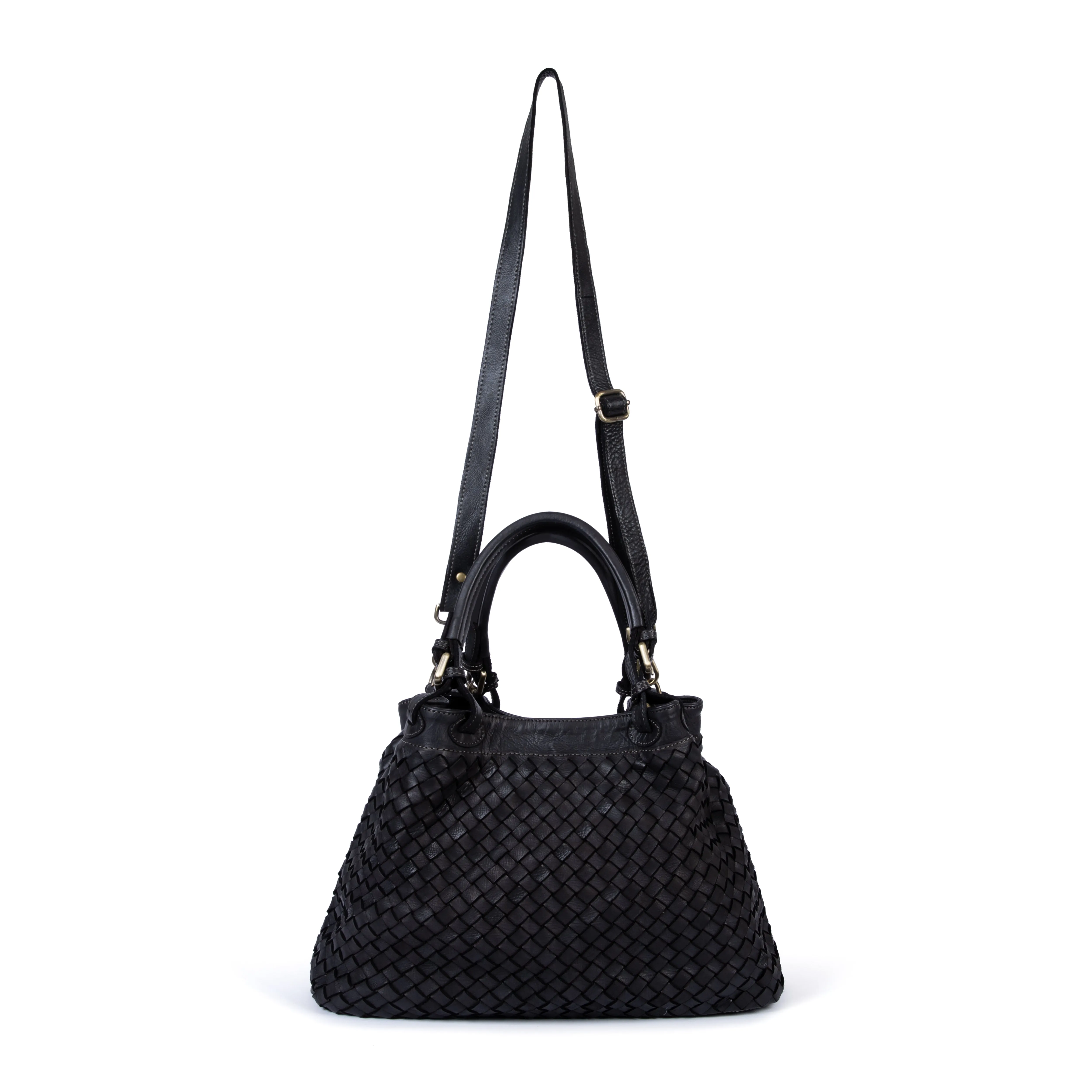 Salerno: Black Woven Leather Handbag