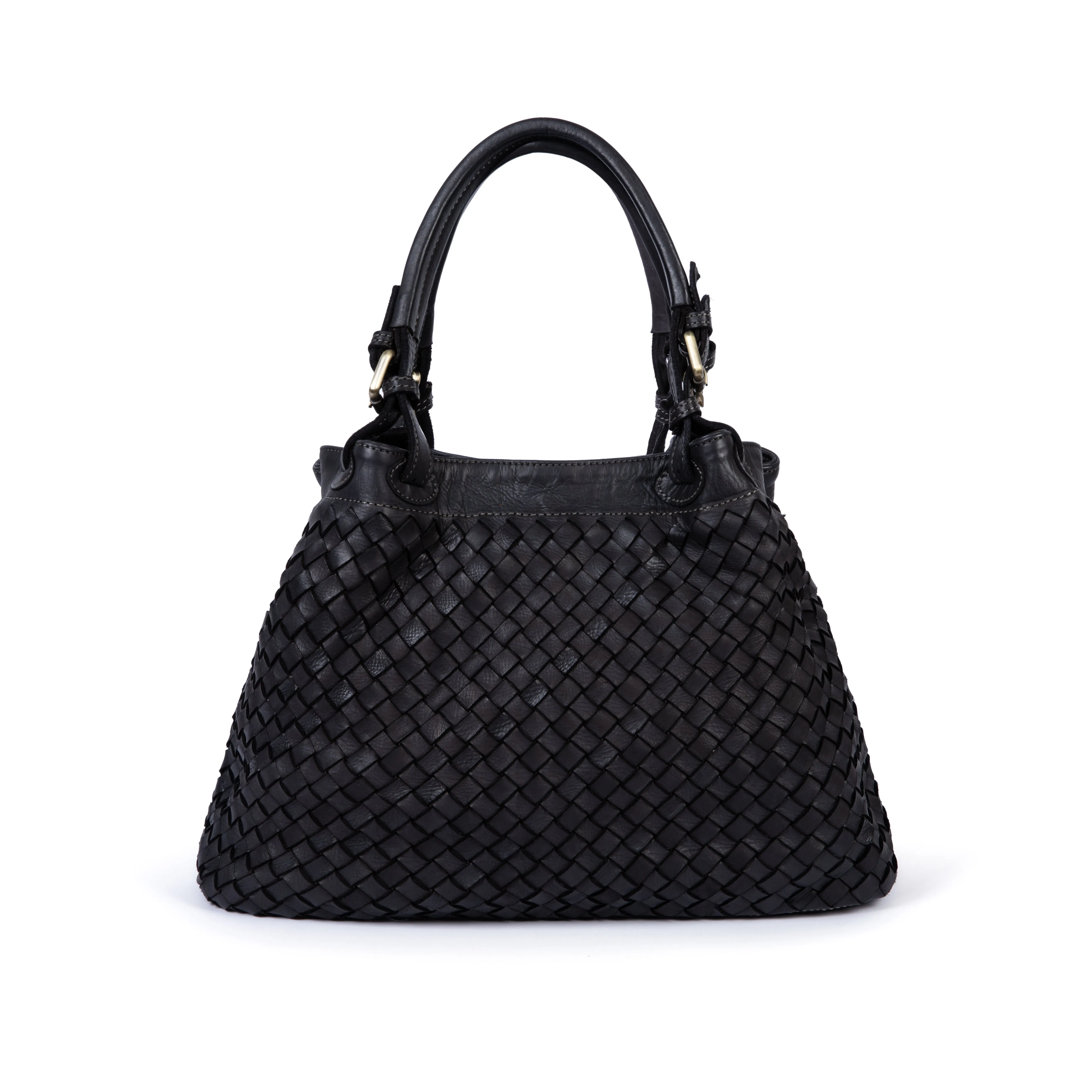 Salerno: Black Woven Leather Handbag