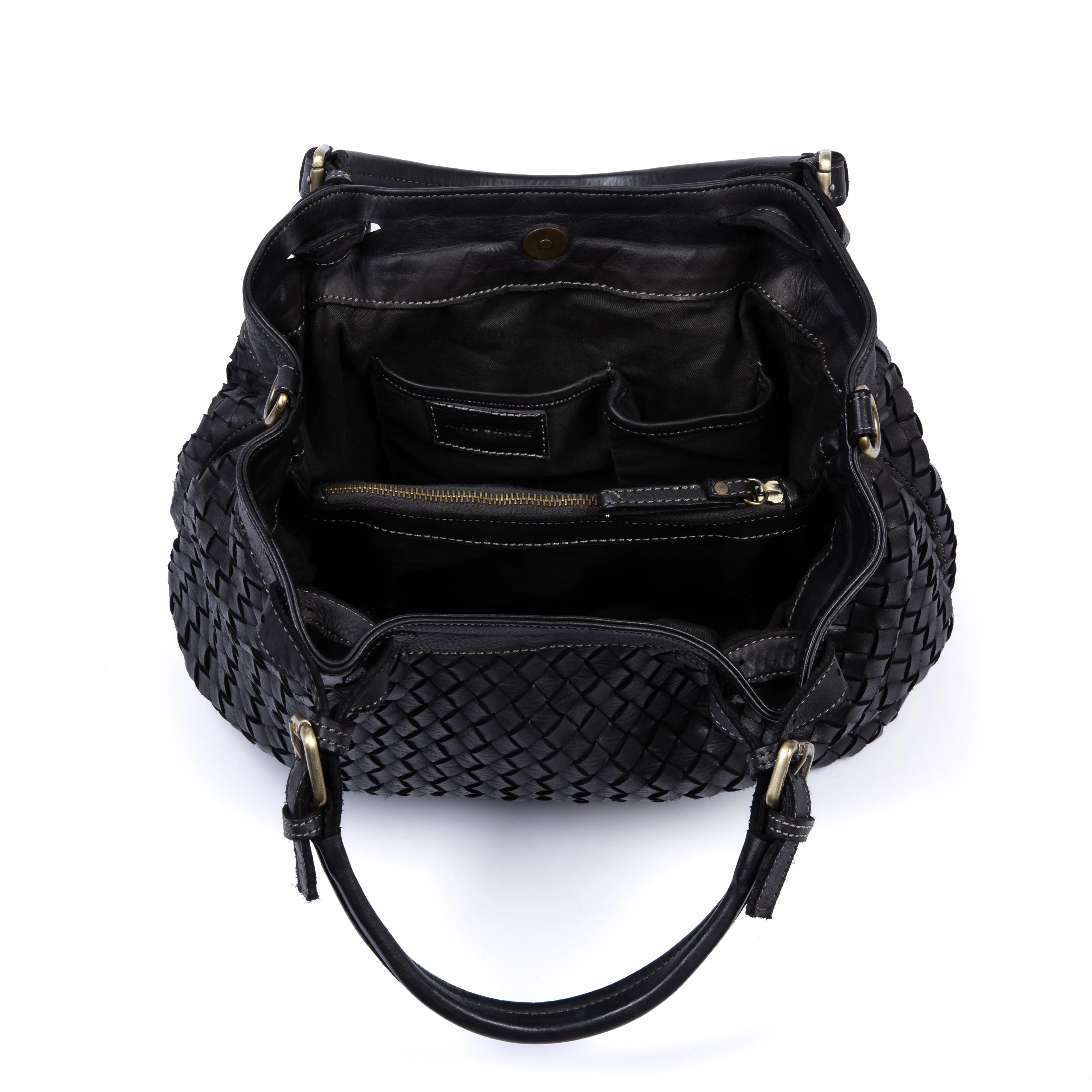 Salerno: Black Woven Leather Handbag