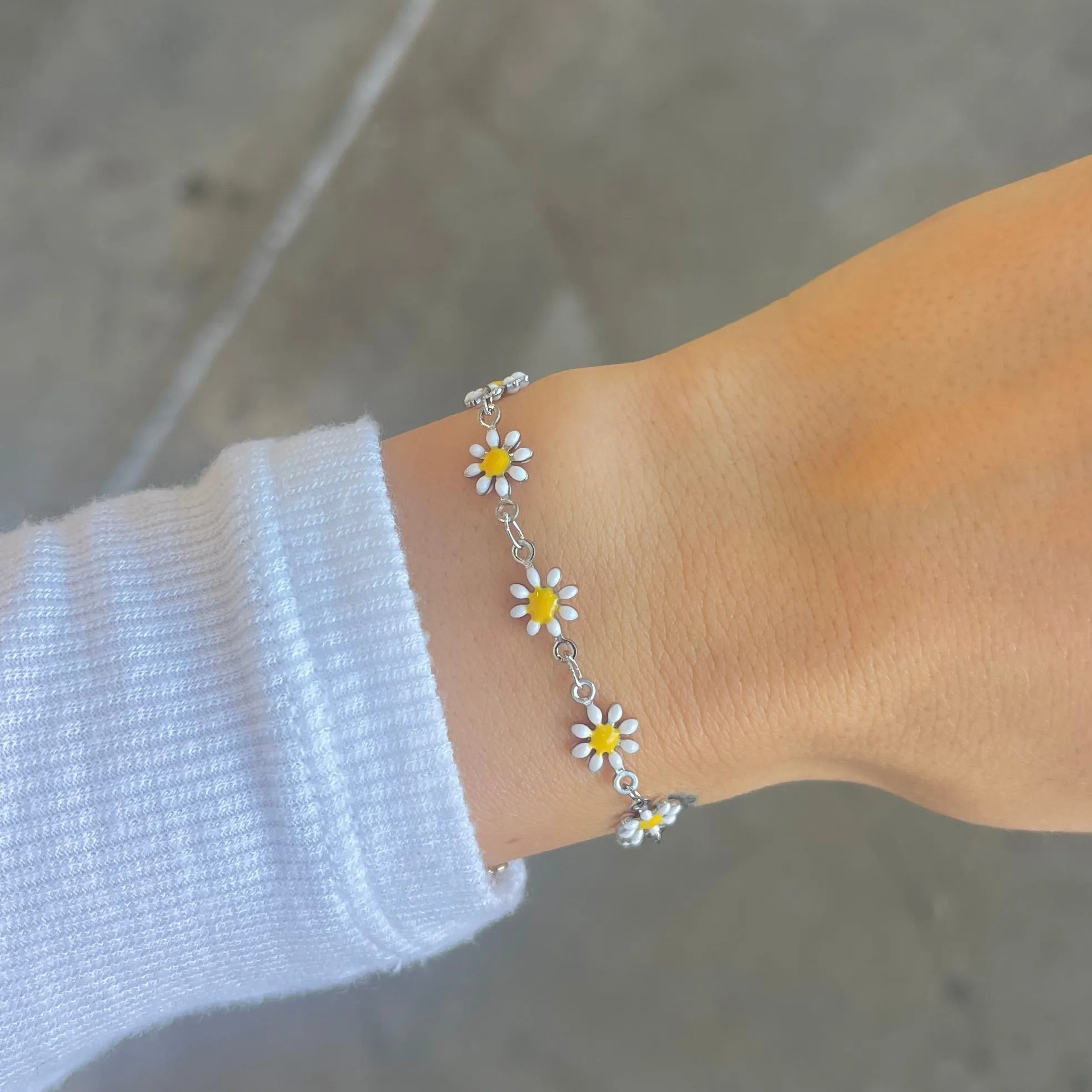 Silver White Daisy Bracelet