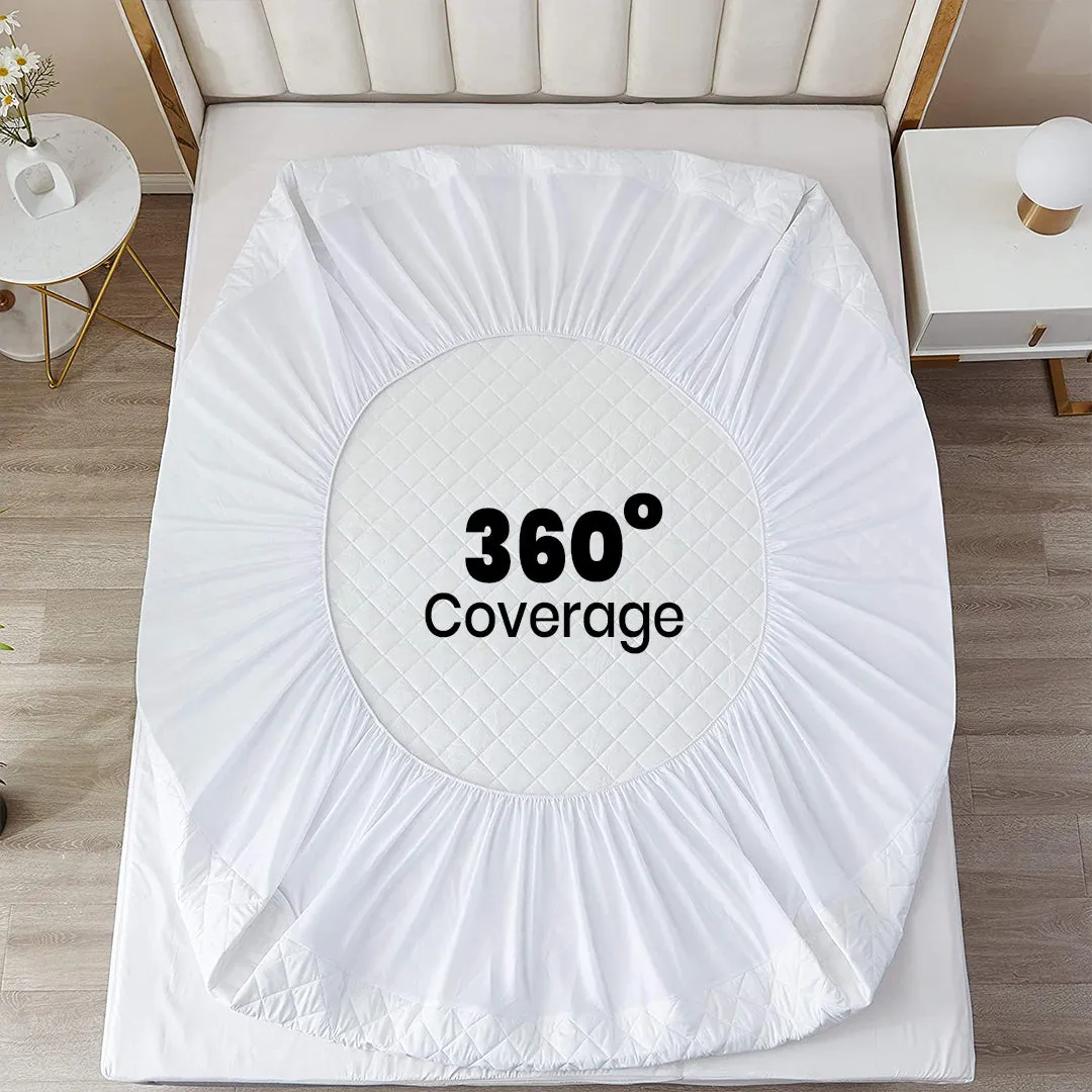 Soft Cotton Quilted 100% Waterproof Fitted Mattress Protector In White Color