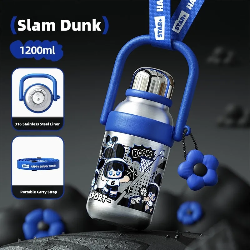 STAR  1200ML Stainless Steel Insulated Water Bottle - 24H Hot & Cold Retention, Portable with Handle & Strap, Leak-Proof Design