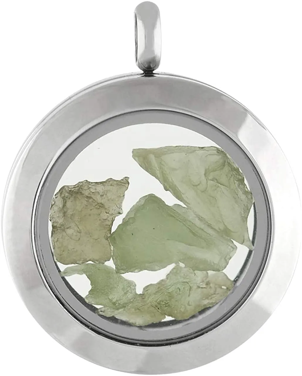 Starborn Moldavite Window Pendant in Stainless Steel