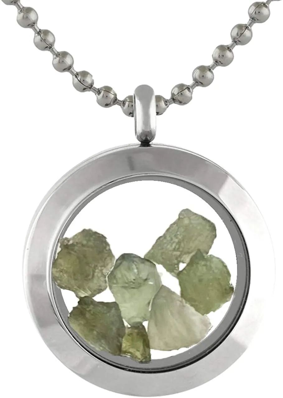 Starborn Moldavite Window Pendant in Stainless Steel