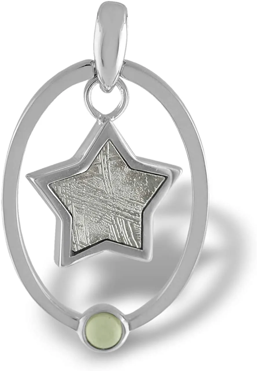 Starborn Sterling Silver, Moldavite and Muonionalusta Meteorite Star Pendant