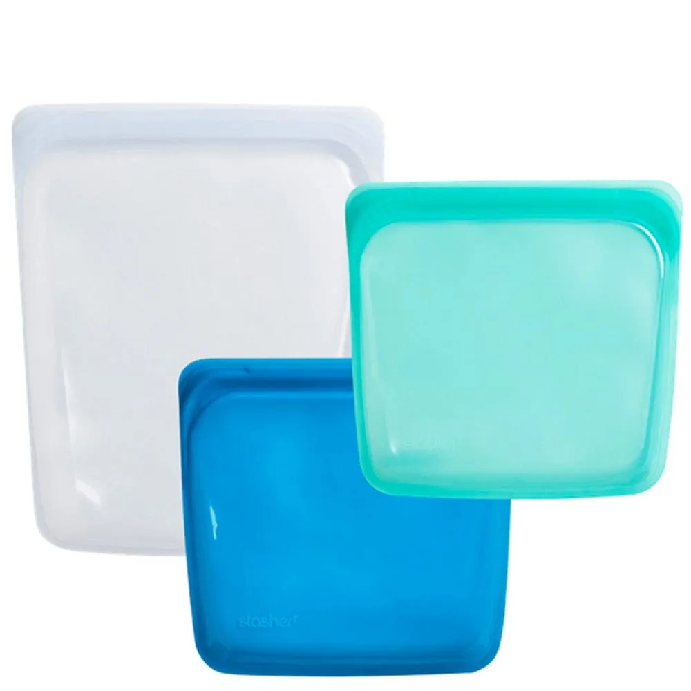 Stasher Half Gallon & Sandwich 3pc Set - Clear, Aqua & Blue