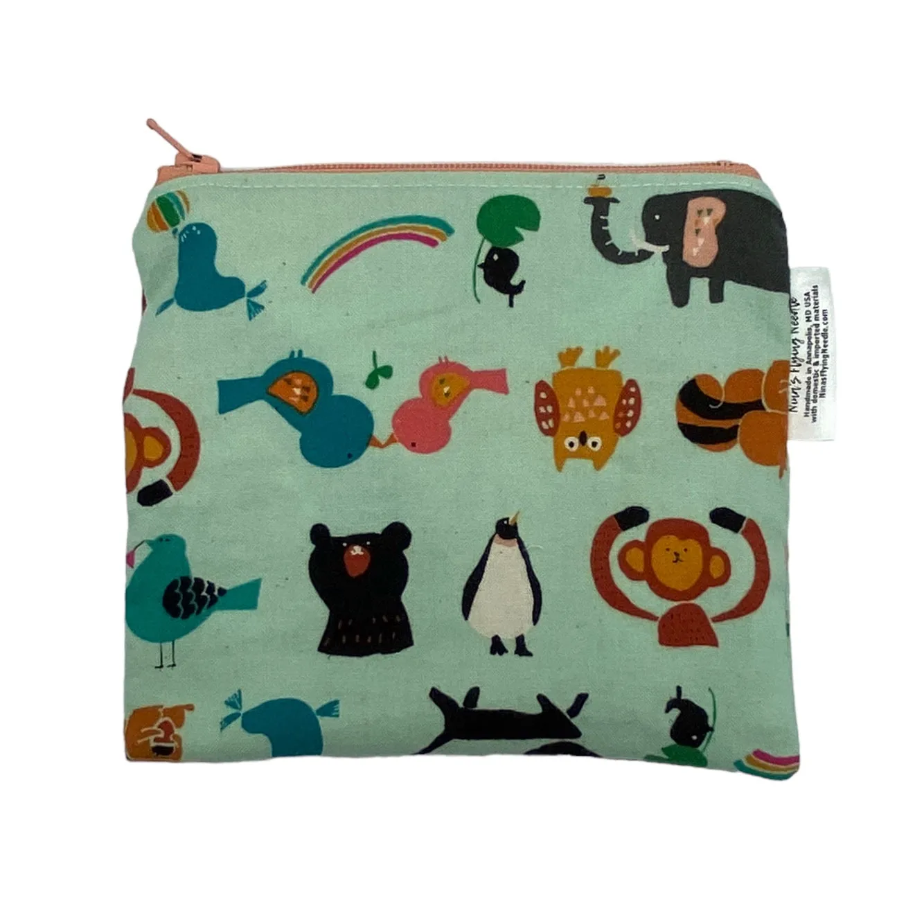 Toddler Sized Reusable Zippered Bag Animal Parade