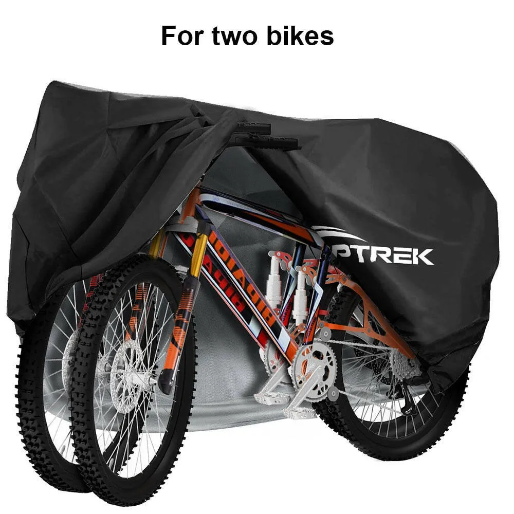 Toptrek Bike Cover 210D Oxford Outdoor Storage Waterproof & Anti-UV Bicycle Cover with Waterproof Membrane for Two Bicycles