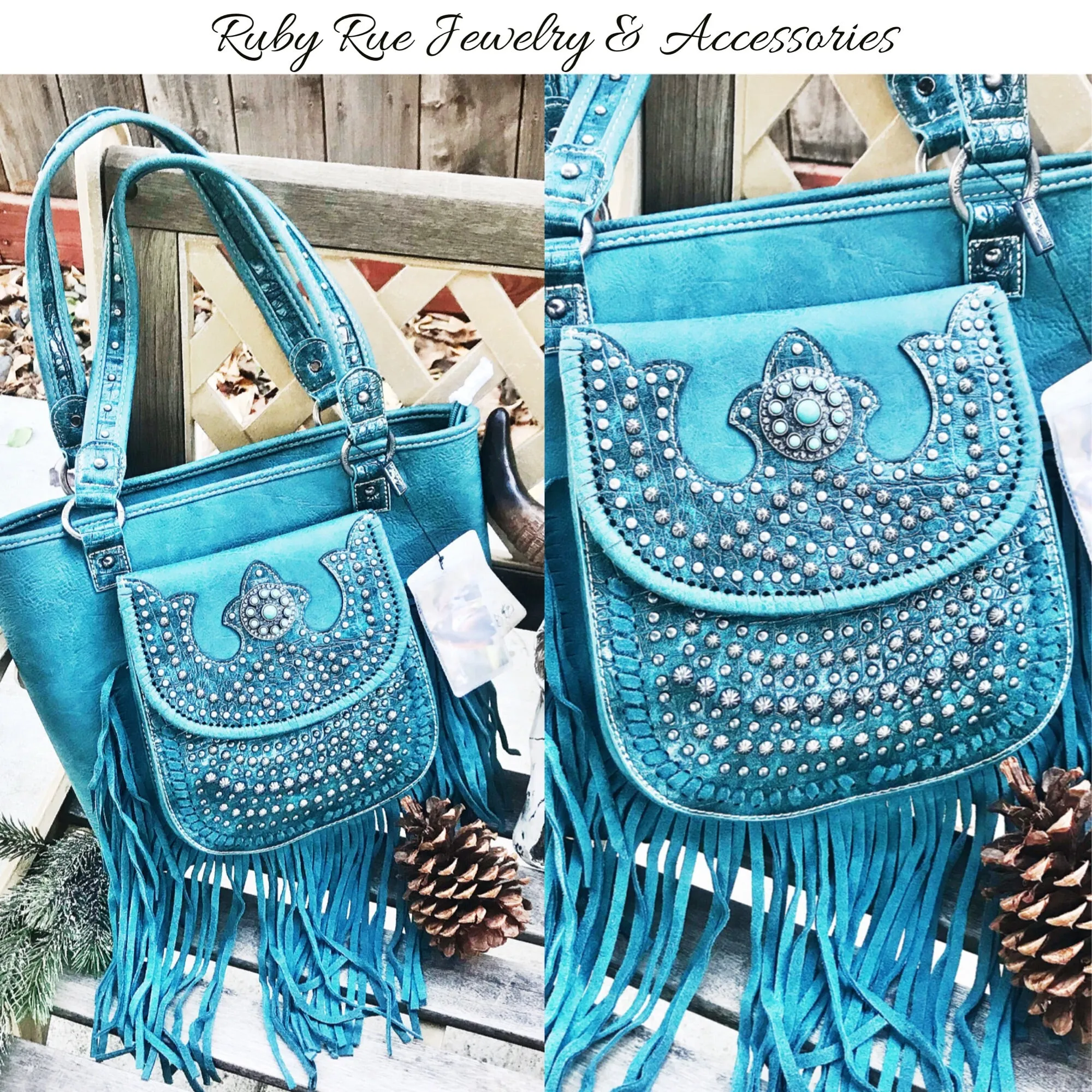 Turquoise Fringe Leather Handbag