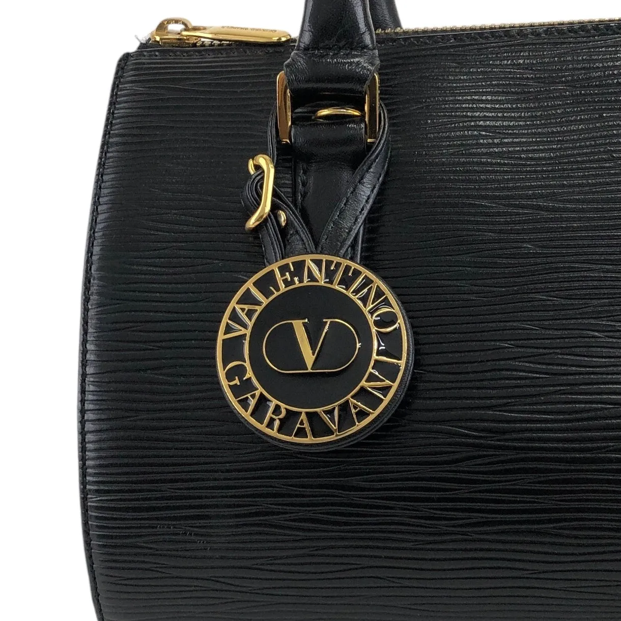 VALENTINO GARAVANI Logo Handbag Boston bag Black Vintage t3bnb7