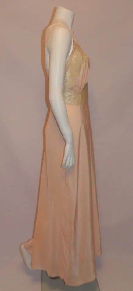 vintage 1940s Rhythm Lingerie long slip pink Deco bias cut rayon gown 36