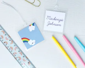 Whimsical Rainbow Personalized Laminated Bag Tag