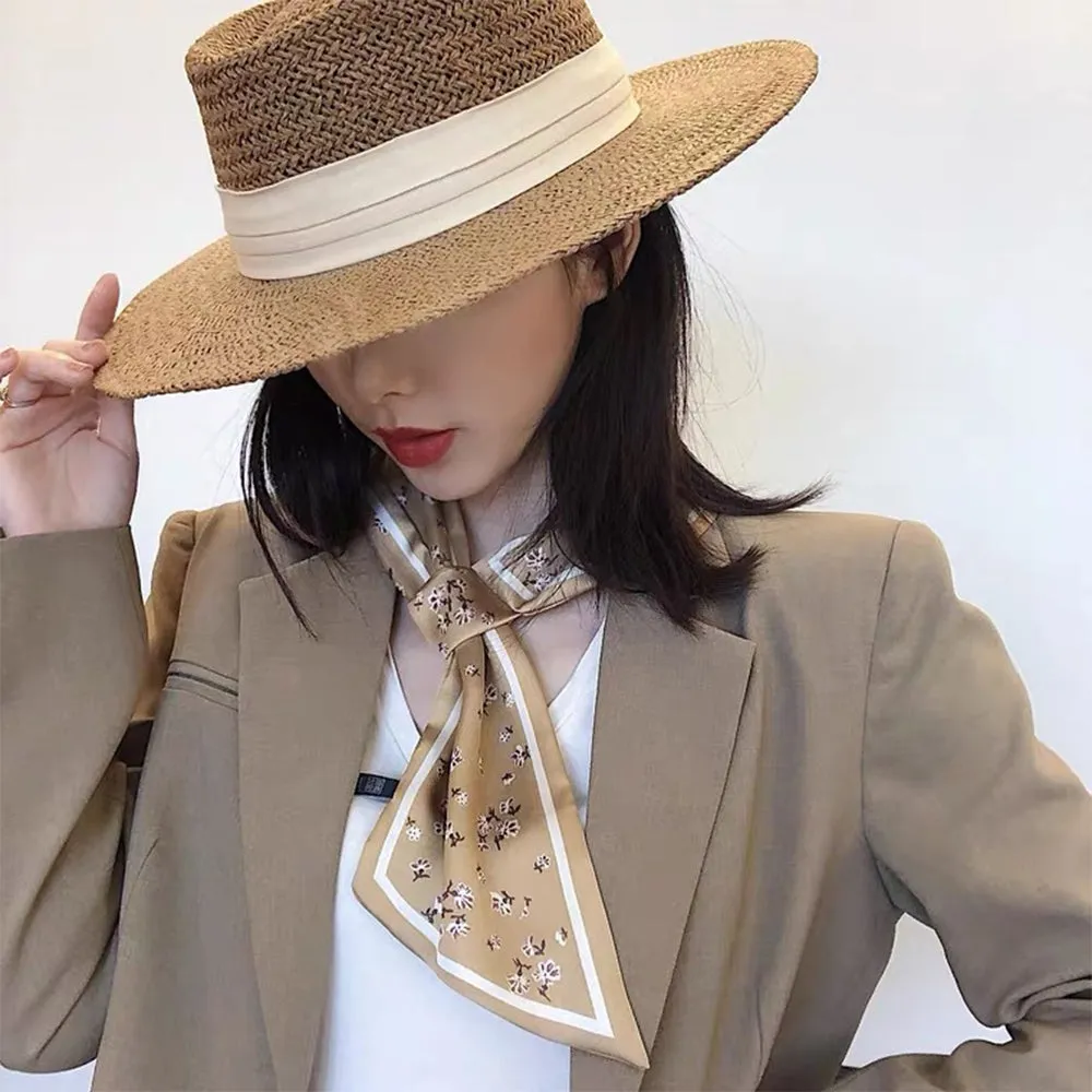 Women Fashion Summer Flat Top Straw Hat Sun Hat Travel Beach Cap