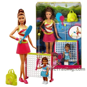 Year 2016 Barbie Career Series 12 Inch Doll Set - Hispanic TENNIS COACH TERESA DVG15 with Toddler Student, Rackets, Bag, Net and Tennis Ball