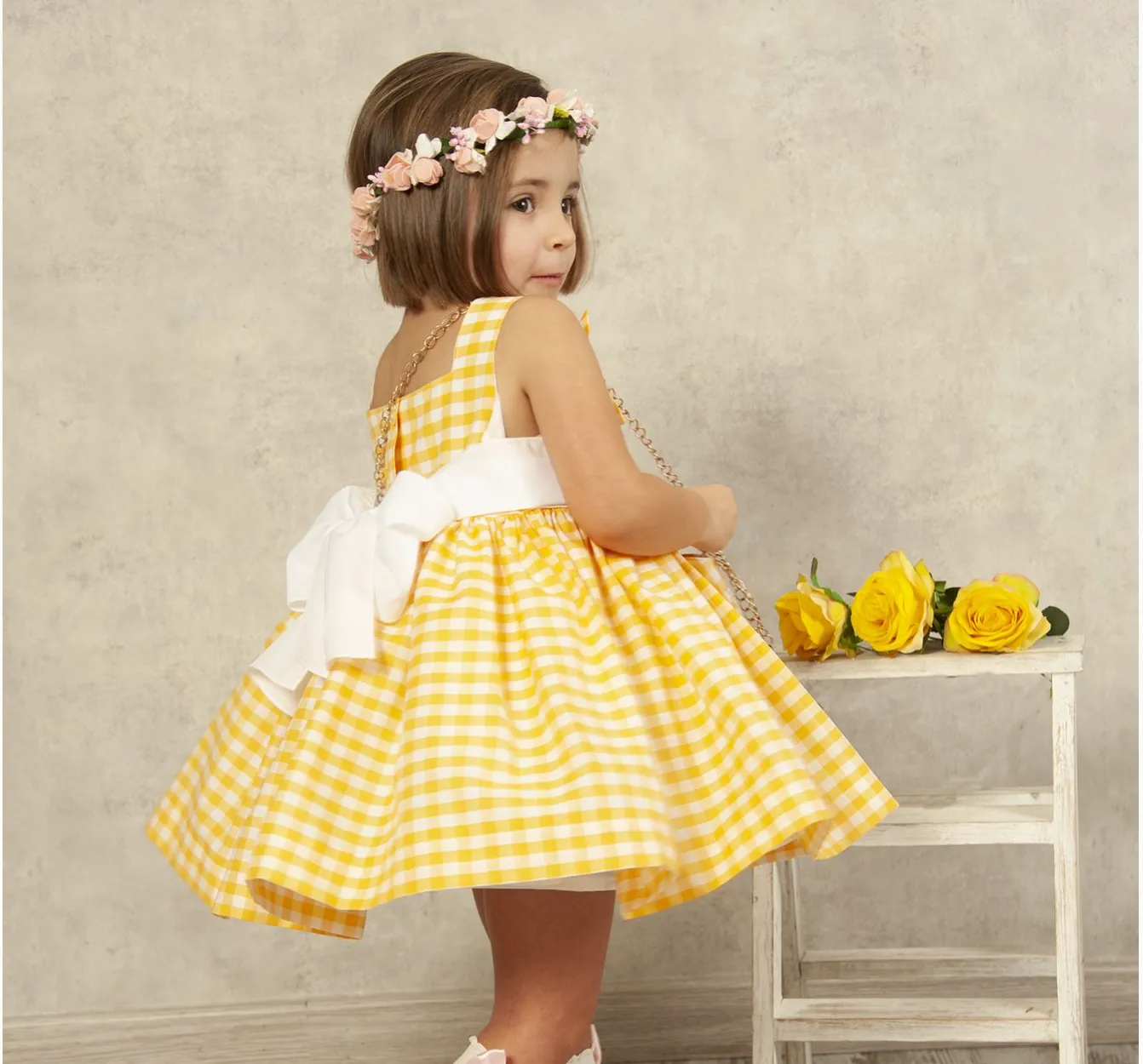 Yellow Gingham Puffball Dress